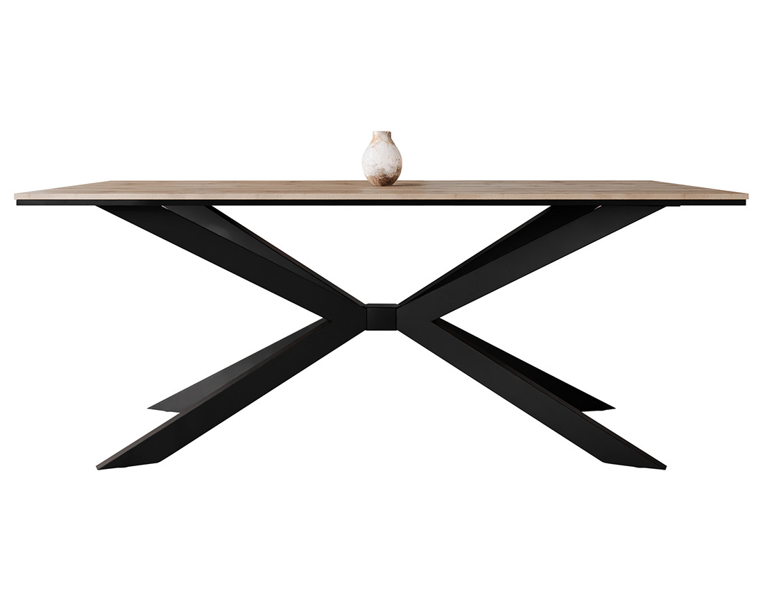 Table à manger plateau effet bois pieds en métal 4 à 8 personnes Casey