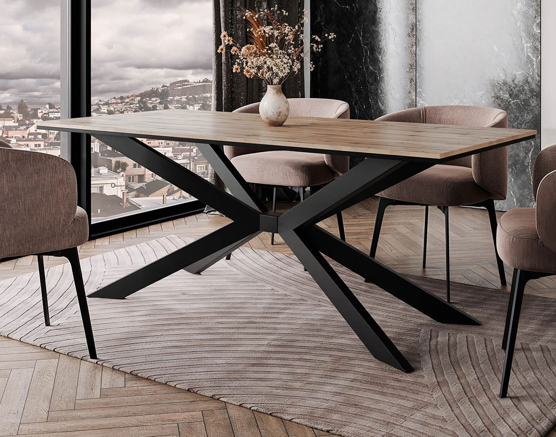 Table à manger plateau effet bois pieds en métal 4 à 8 personnes Casey