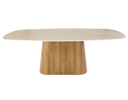 Table à manger plateau effet travertin 4 à 8 personnes Amara