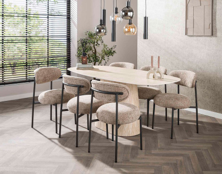 Table à manger effet travertin 4 à 6 personnes Aubin