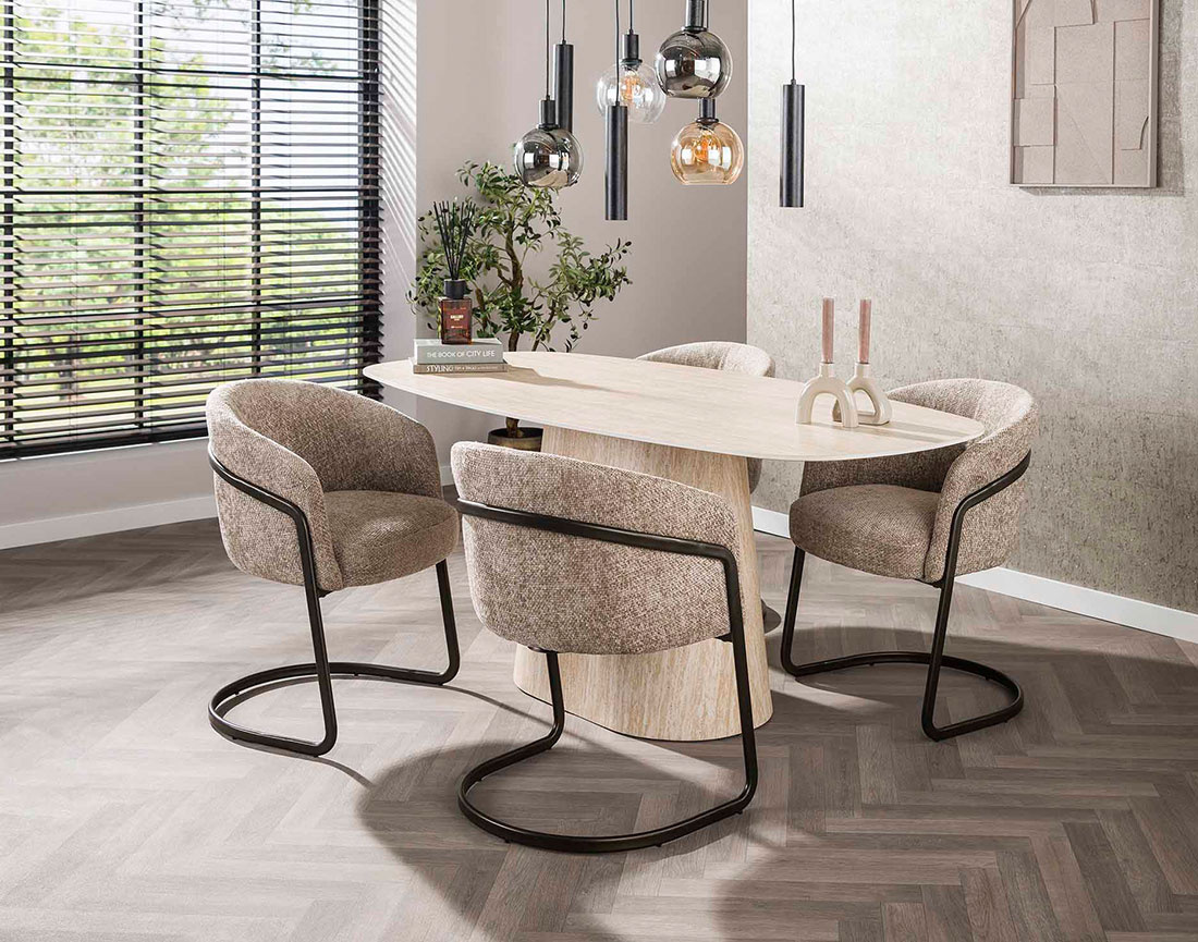 Table à manger effet travertin 4 à 6 personnes Aubin