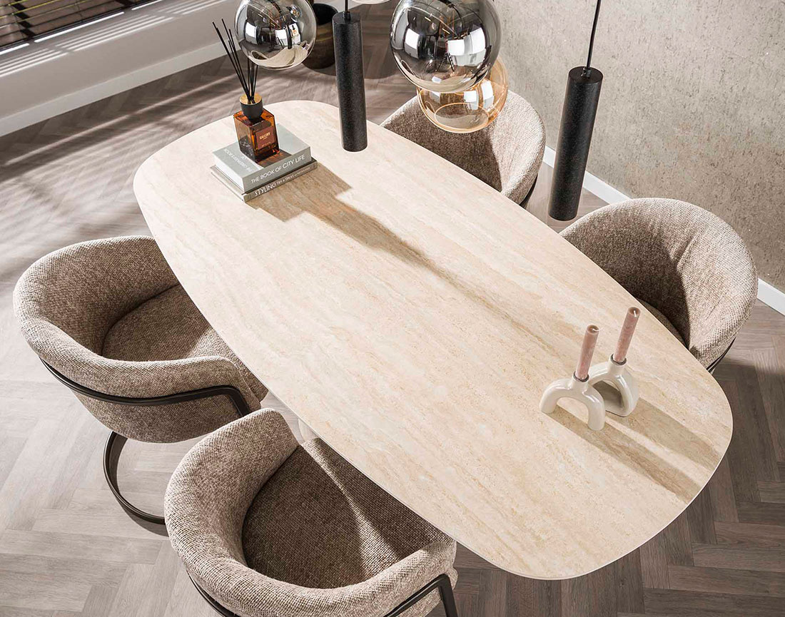 Table à manger effet travertin 4 à 6 personnes Aubin