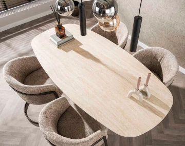 Table à manger effet travertin 4 à 6 personnes Aubin
