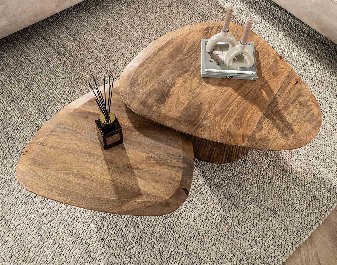 Lot de 2 tables basses gigognes en bois massif de manguier 93 et 76 cm Dayo