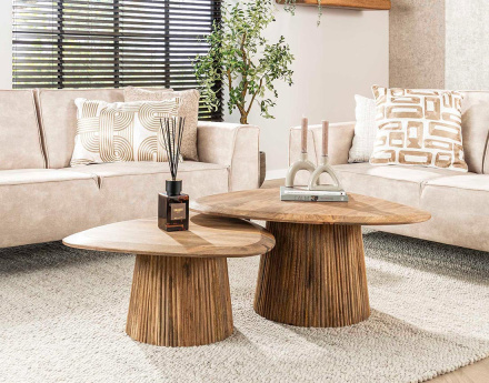 Lot de 2 tables basses gigognes en bois massif de manguier 93 et 76 cm Dayo