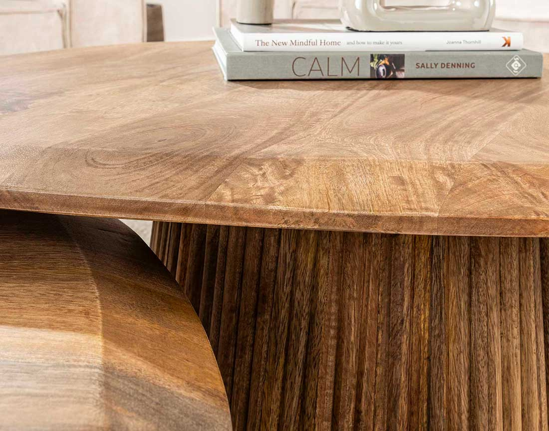 Lot de 2 tables basses gigognes en bois massif de manguier 93 et 76 cm Dayo