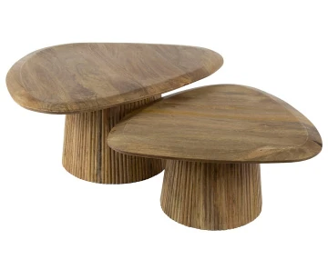 Lot de 2 tables basses gigognes en bois massif de manguier 93 et 76 cm Dayo