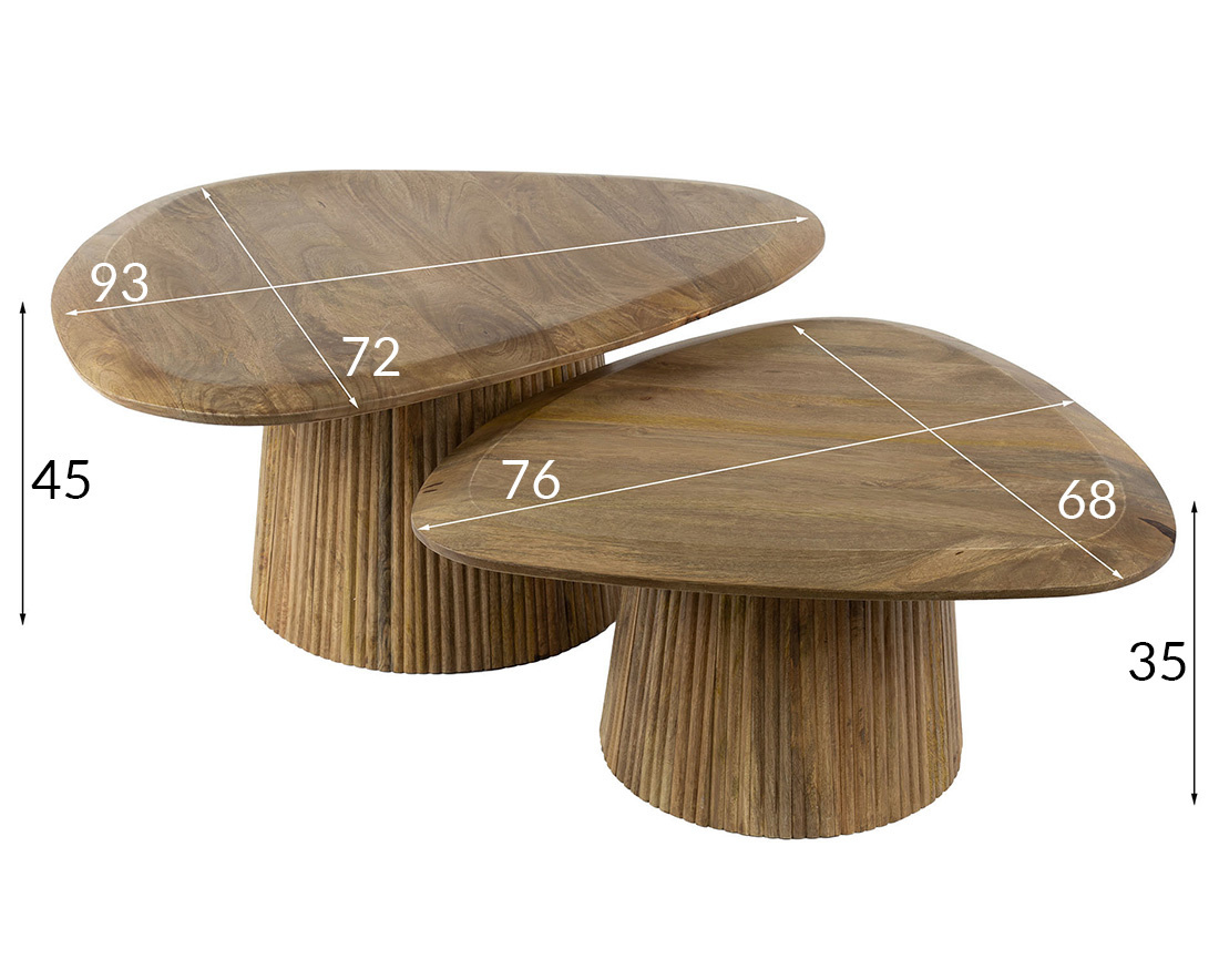 Lot de 2 tables basses gigognes en bois massif de manguier 93 et 76 cm Dayo