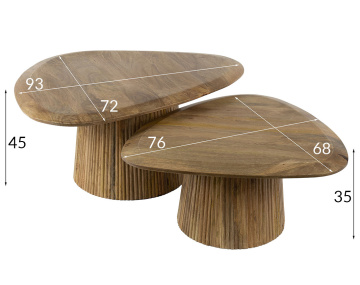 Lot de 2 tables basses gigognes en bois massif de manguier 93 et 76 cm Dayo