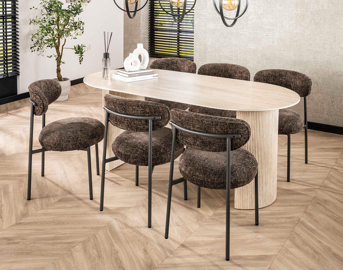 Lot de 2 chaises pieds en métal en tissu texturé Adelia Lot de 2 chaises pieds en métal en tissu texturé Adelia