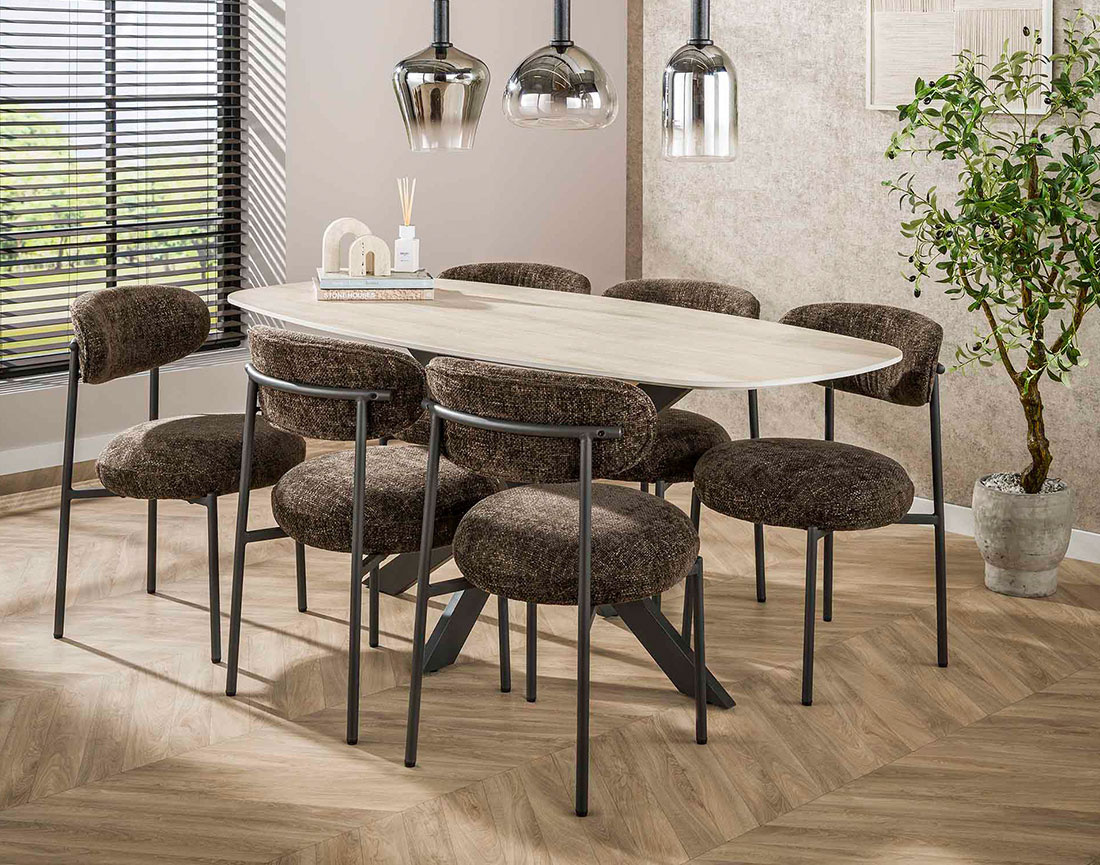 Lot de 2 chaises pieds en métal en tissu texturé Adelia Lot de 2 chaises pieds en métal en tissu texturé Adelia