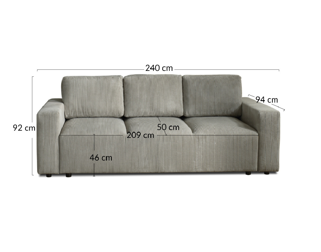 Canapé 3 places convertible avec coffre en velours côtelé Livy