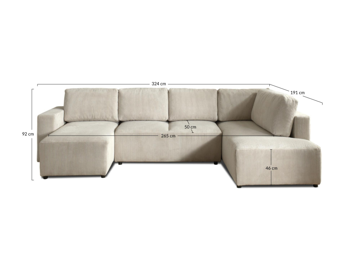 Canapé d'angle panoramique droit convertible avec coffre en velours côtelé Livy