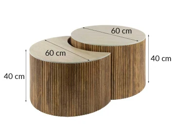 Lot de 2 tables basses gigognes effet travertin pieds en bois massif de manguier Jade