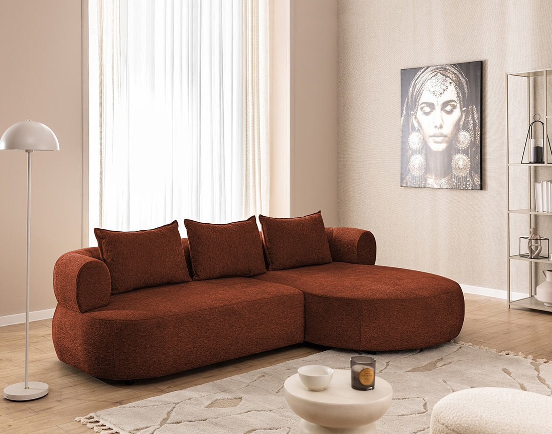 Angela - canapé d'angle droit 4 places en velours texturé