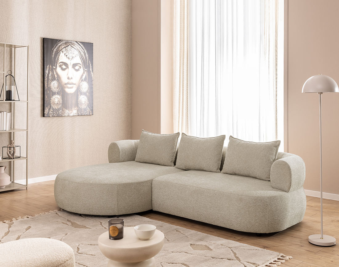 Canapé d'angle gauche 4 places en velours texturé Angela