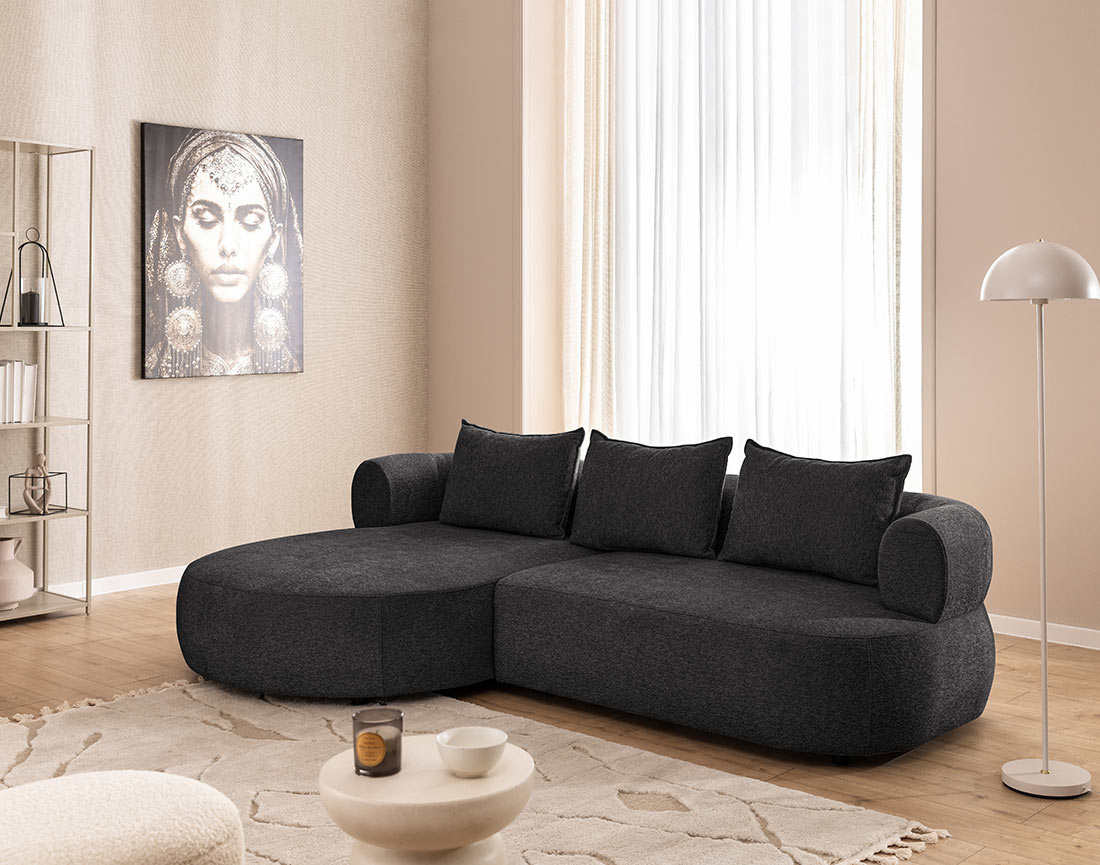 Canapé d'angle gauche 4 places en velours texturé Angela