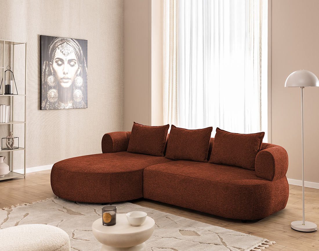 Canapé d'angle gauche 4 places en velours texturé Angela