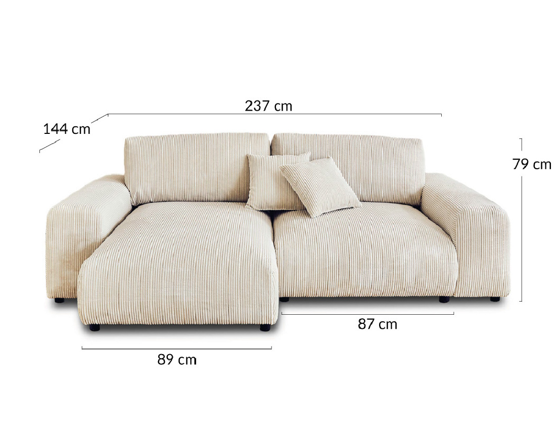 Canapé d'angle réversible 4 places en velours côtelé Garance