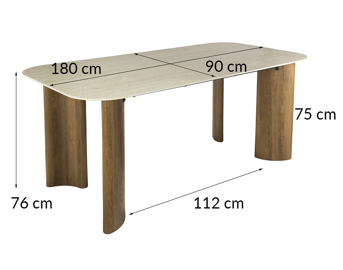Table à manger plateau en céramique effet travertin 4 à 6 personnes Mohea
