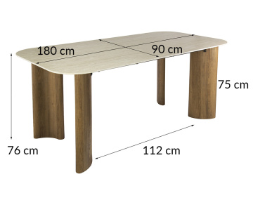 Table à manger plateau en céramique effet travertin 4 à 6 personnes Mohea