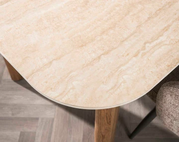 Table à manger plateau en céramique effet travertin 4 à 6 personnes Mohea