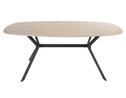 Table à manger plateau en céramique effet travertin pieds en acier 4 à 6 personnes Ruben