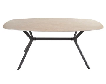Table à manger plateau en céramique effet travertin pieds en acier 4 à 6 personnes Ruben