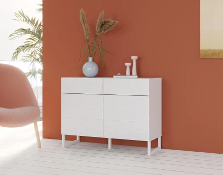 Buffet bas blanc 2 portes et 2 tiroirs 110 cm Sofia