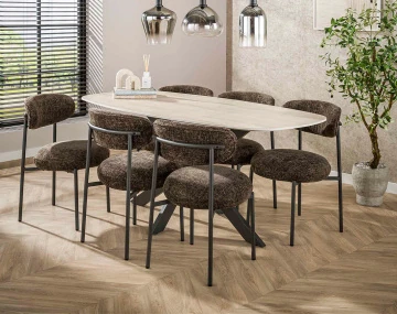Table à manger plateau en céramique 3D effet travertin pieds en acier 4 à 6 personnes Ruben