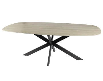 Table à manger plateau en céramique 3D effet travertin pieds en acier 4 à 6 personnes Ruben
