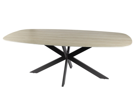 Table à manger plateau en céramique 3D effet travertin pieds en acier 6 à 8 personnes Ruben