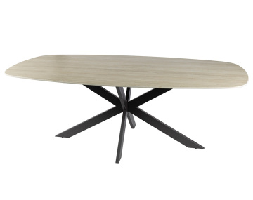 Table à manger plateau en céramique 3D effet travertin pieds en acier 6 à 8 personnes Ruben
