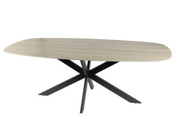 Table à manger plateau en céramique 3D effet travertin pieds en acier 6 à 8 personnes Ruben