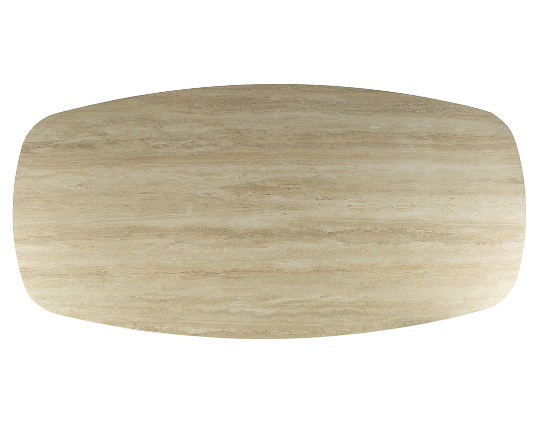 Table à manger plateau en céramique 3D effet travertin pieds en acier 6 à 8 personnes Ruben