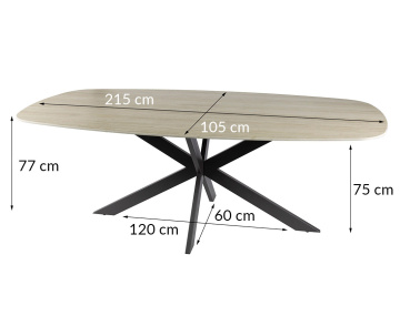 Table à manger plateau en céramique 3D effet travertin pieds en acier 6 à 8 personnes Ruben