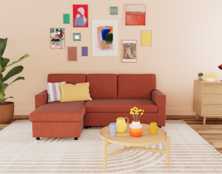 Canapé d’angle 4 places en tissu convertible avec coffre Meiya