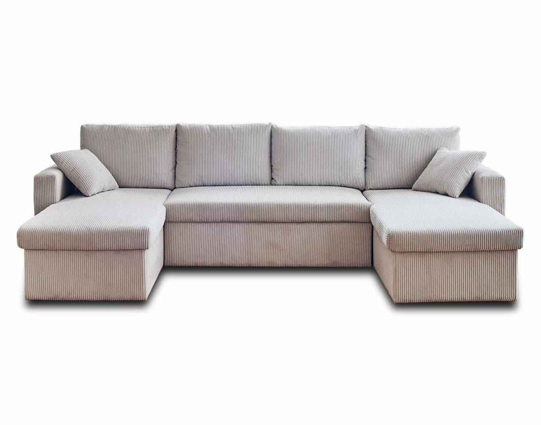 Canapé panoramique en U 7 places convertible avec coffre en velours côtelé Cyrus