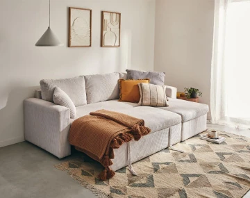 Canapé CYRUS d'angle réversible 4 places convertible coffre velours côtelé - Best Mobilier