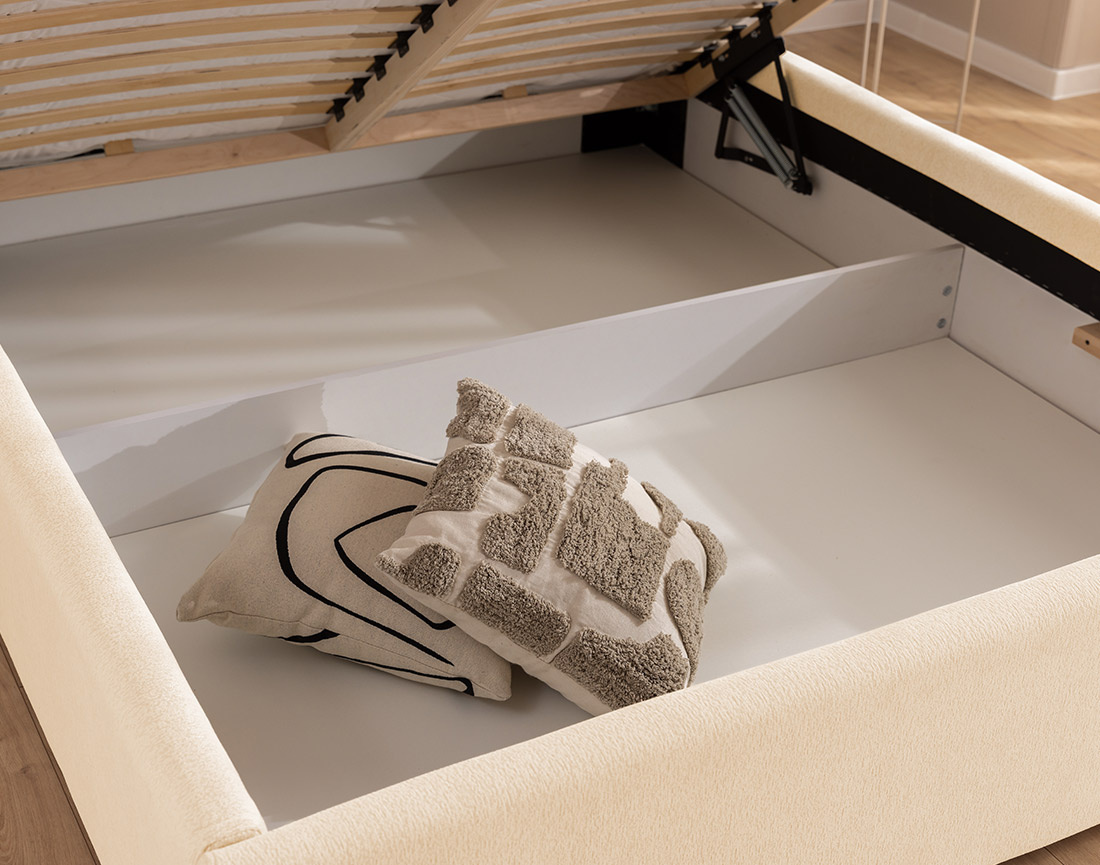 Lit coffre 140x190 cm en tissu texturé sommier inclus Billy