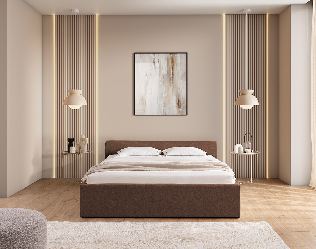 Lit coffre 140x190 cm en tissu texturé sommier inclus Billy