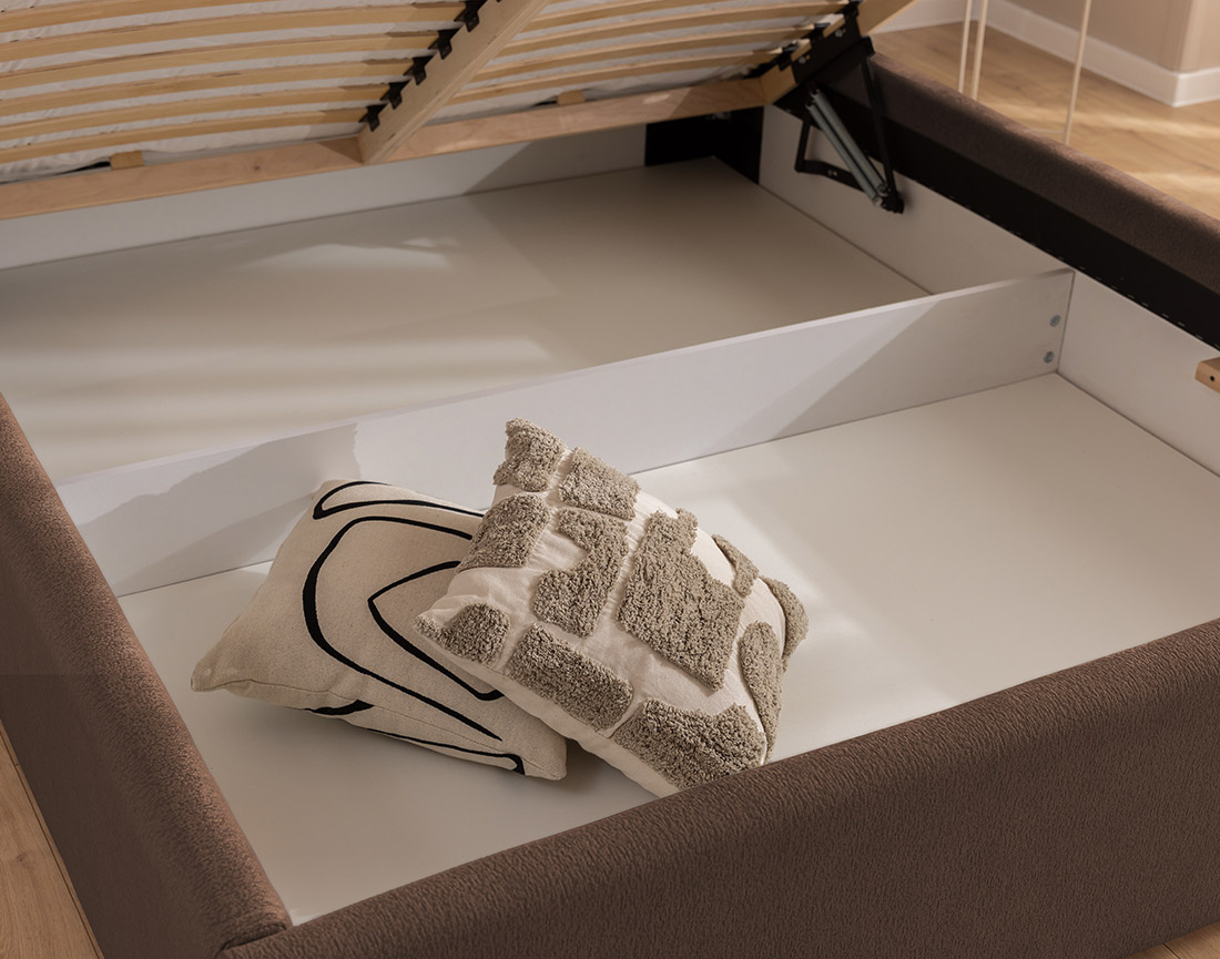 Lit coffre 140x190 cm en tissu texturé sommier inclus Billy