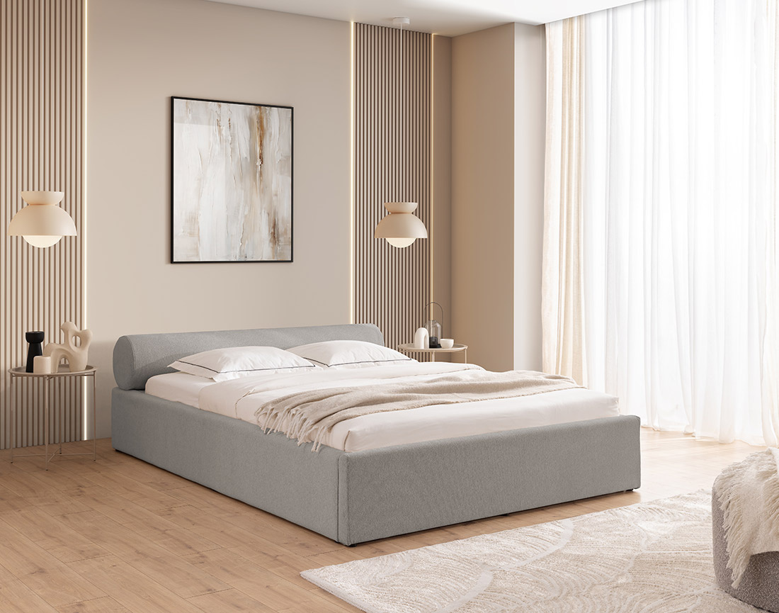 Lit coffre 140x190 cm en tissu texturé sommier inclus Billy