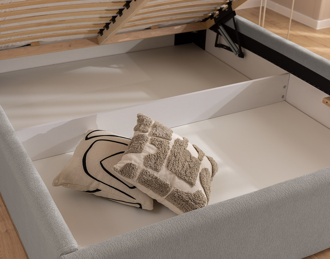 Lit coffre 140x190 cm en tissu texturé sommier inclus Billy