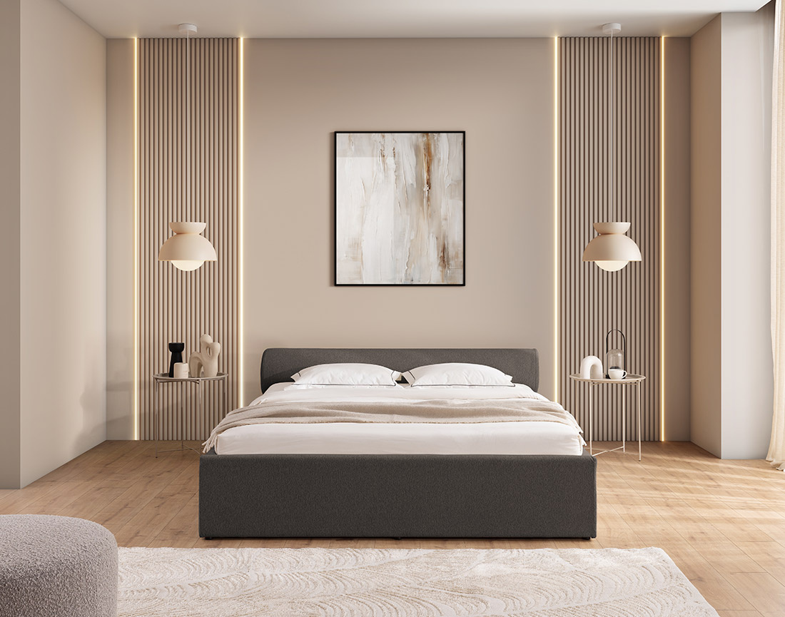 Lit coffre 160x200 cm en tissu texturé sommier inclus Billy