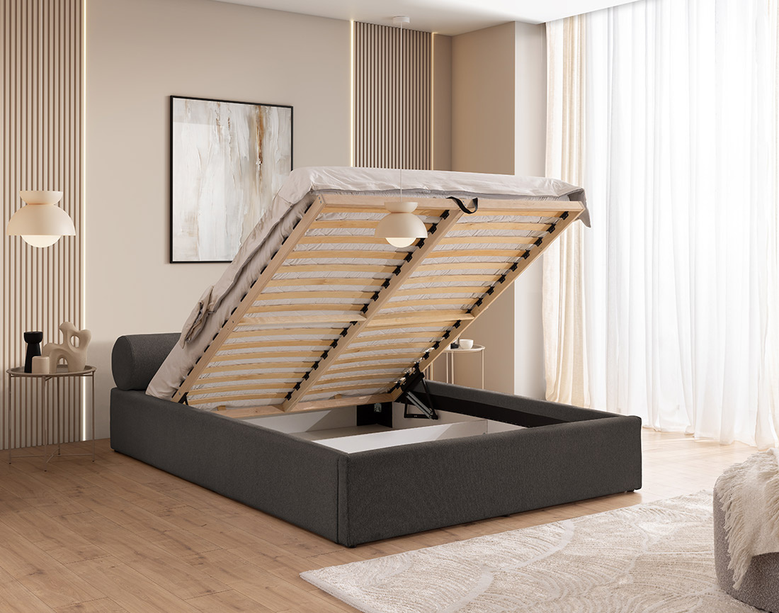 Lit coffre 160x200 cm en tissu texturé sommier inclus Billy