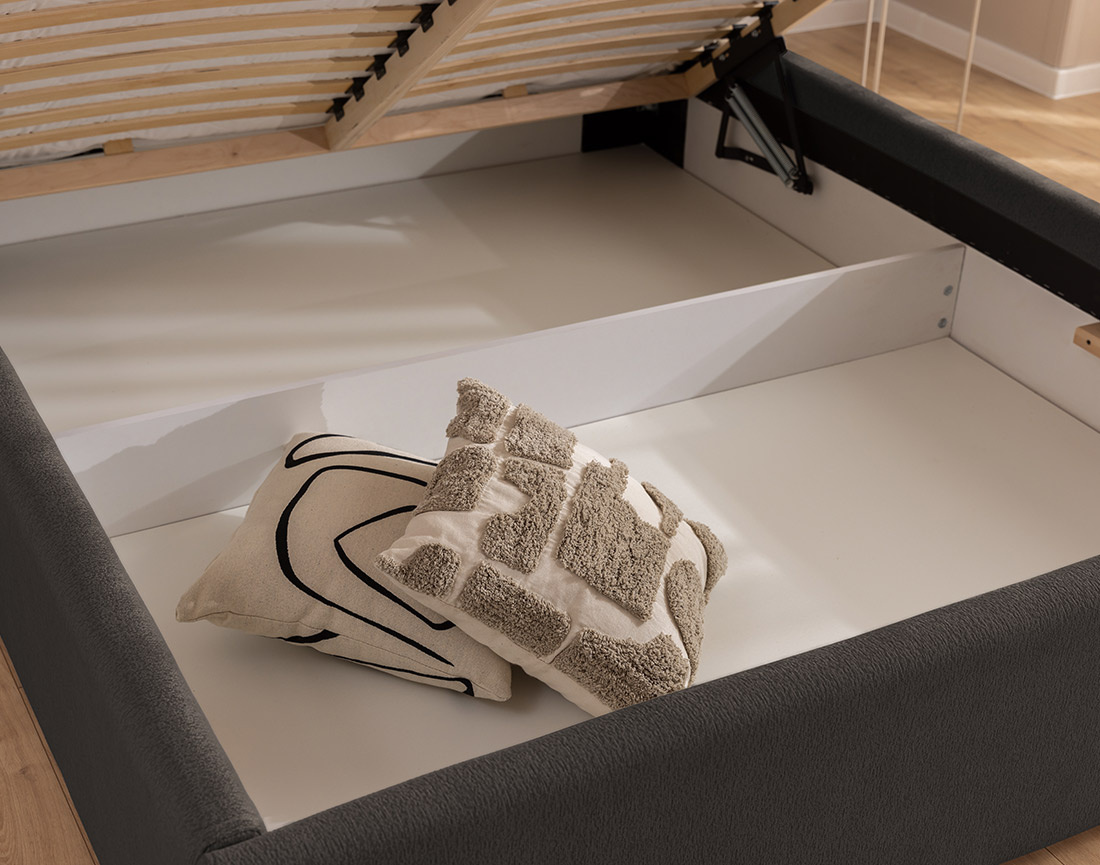 Lit coffre 160x200 cm en tissu texturé sommier inclus Billy