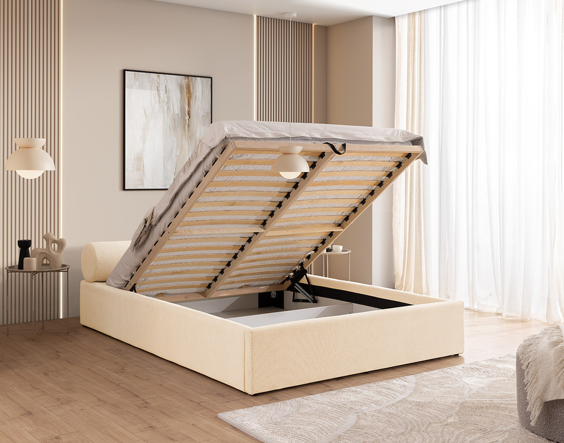 Lit coffre 160x200 cm en tissu texturé sommier inclus Billy