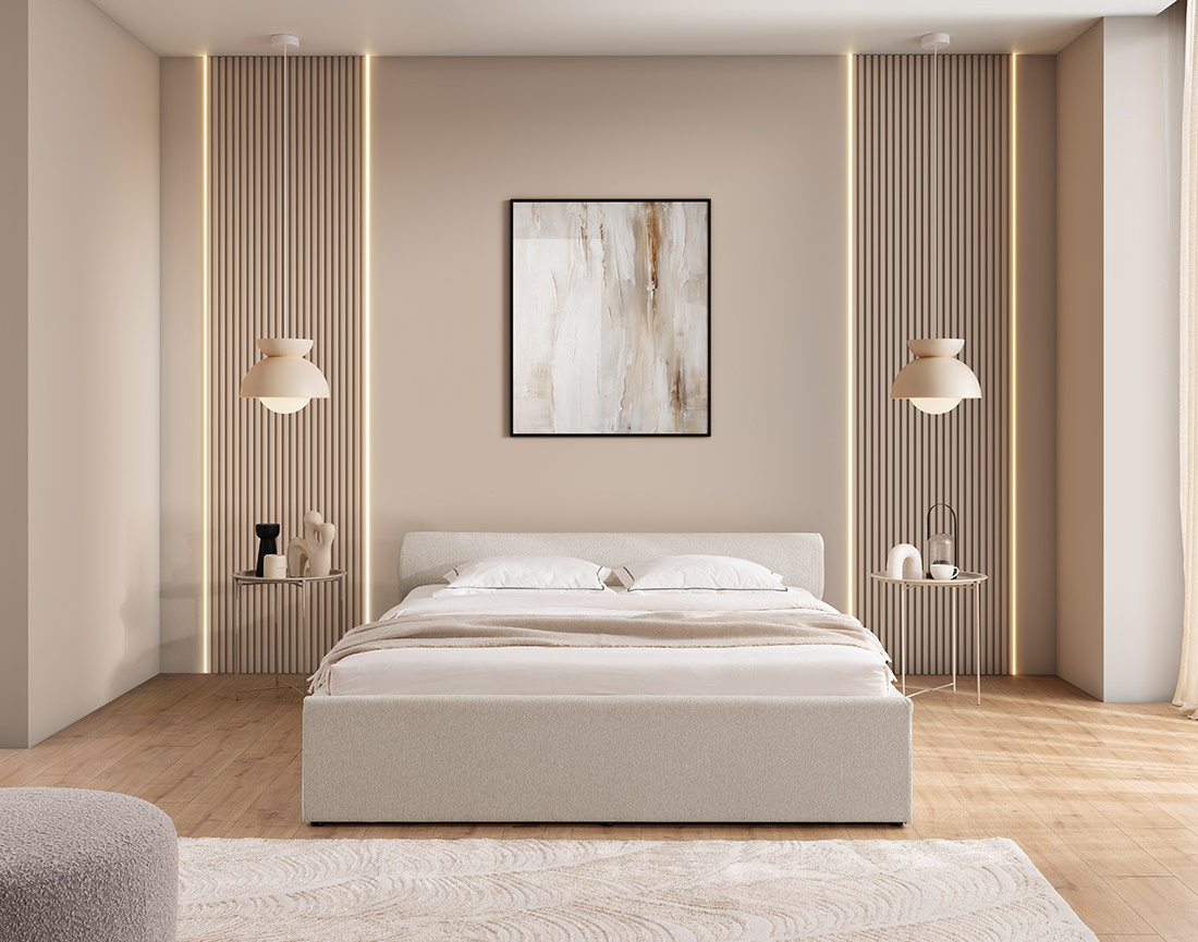 Lit coffre 160x200 cm en tissu texturé sommier inclus Billy