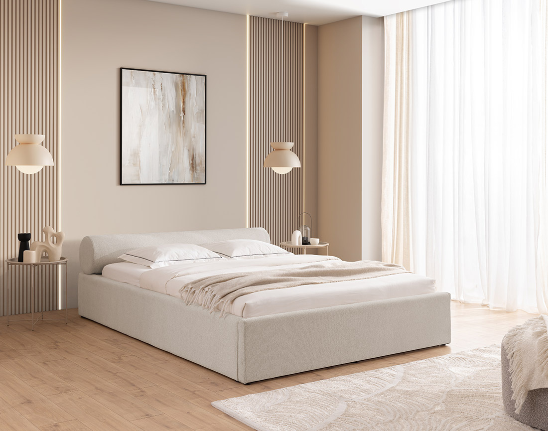 Lit coffre 160x200 cm en tissu texturé sommier inclus Billy